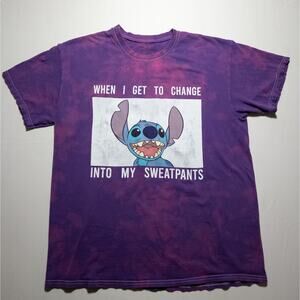 Disney Stitch Tie Dye T-Shirt Purple Acid Wash Graphic Tee Sweatpants Adult Sz L